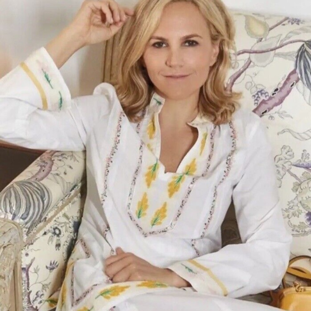 🏷️ NWT Tory Burch Ribbon Embellished Tunic in White Size 4